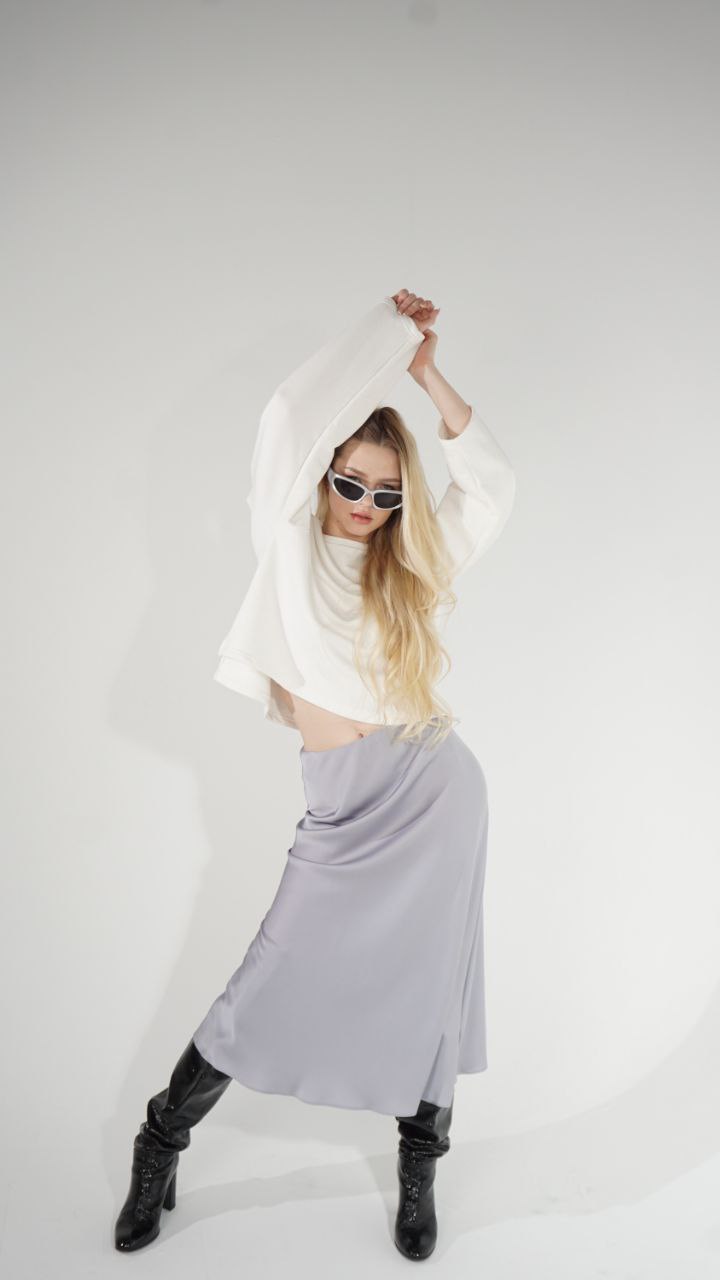 Silver silk skirt