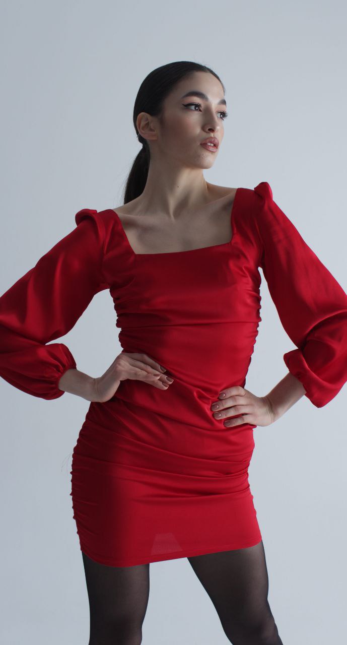 Sophisticated Long-Sleeve Red Dress