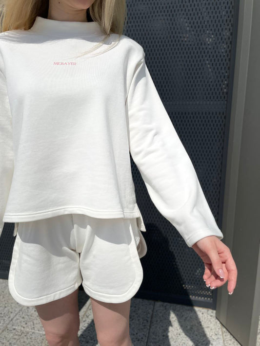 White Long Sleeve Shirt and Shorts Set